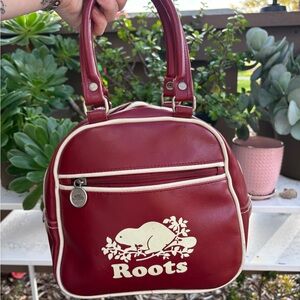 Roots Burgundy Handbag with Cream Trim